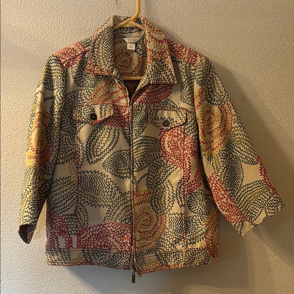Christopher & Banks Red and Yellow Utility Jacket with Vibrant Pattern